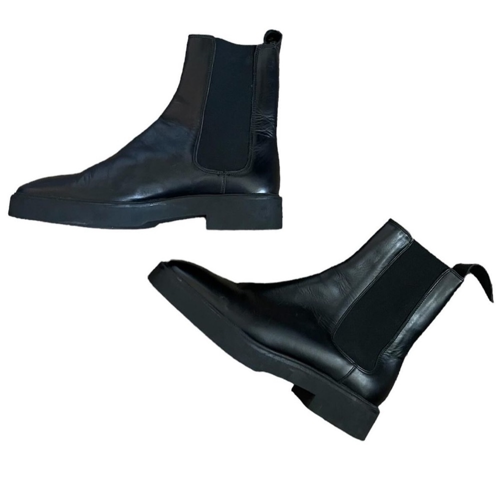 EUC Zara Square Toe Leather Ankle Boot Low Heel Black Size 9 EU 40